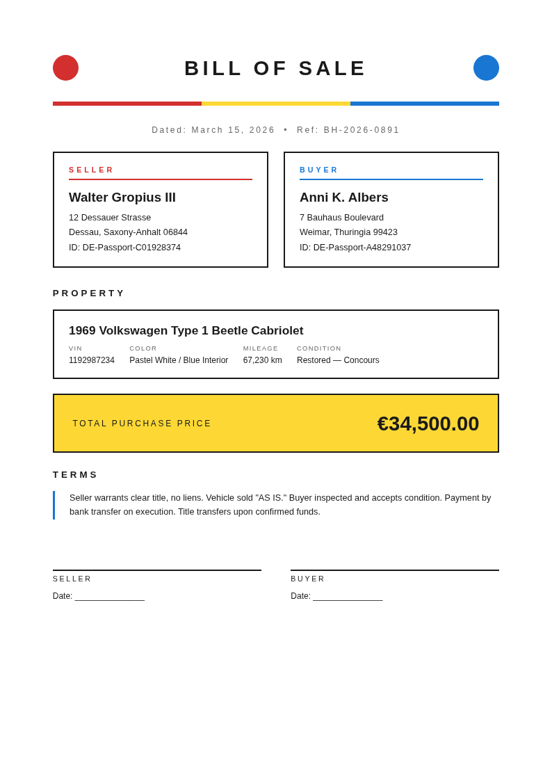 Bauhaus Revival Bill Of Sale